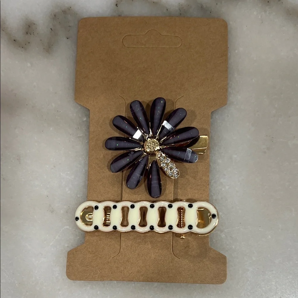 Chic Floral and Cream Hair Clip Duo